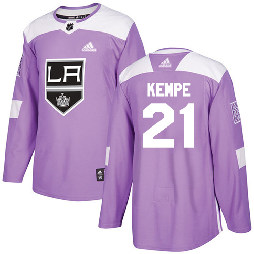 Adidas Los Angeles Kings 21 Mario Kempe Purple Authentic Fights Cancer Stitched Youth NHL Jersey